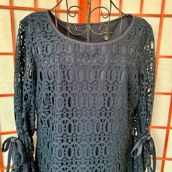 R&K Dresses & Skirts - Lovely, Navy R&K Sheath Dress with Crocheted Shell